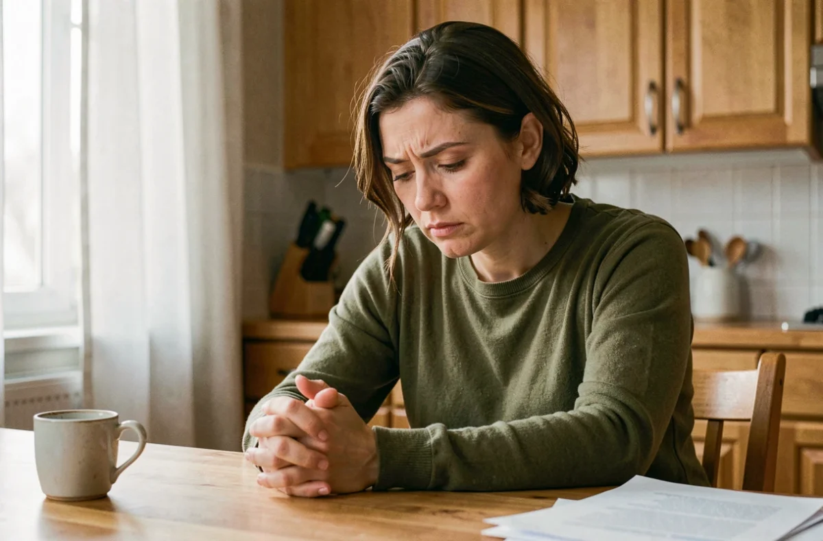 Femme seule à la maison en proie à un conflit intérieur et une réflexion personnelle
