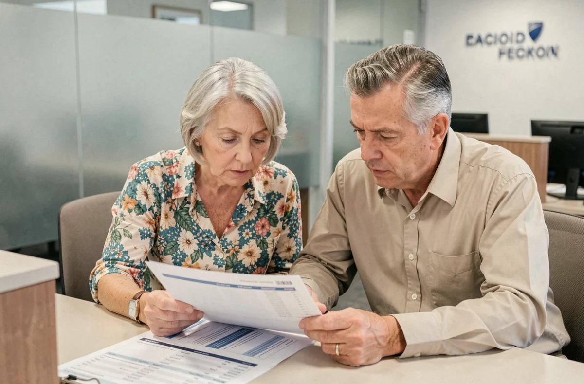 Couple de seniors en rendez-vous avec un conseiller bancaire pour décider s'ils doivent retirer leur argent de la banque en 2026