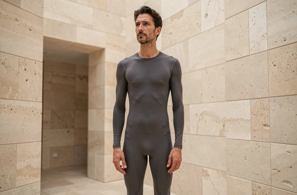 Homme au physique futuriste représentant l'évolution morphologique de l'être humain dans un millénaire